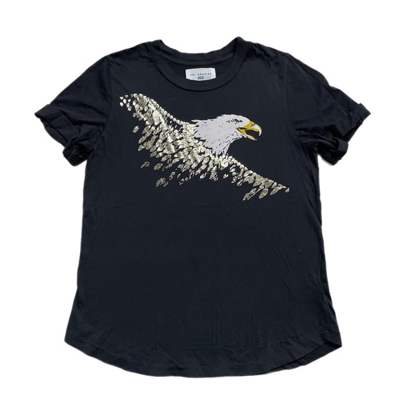 Sol Angeles Charcoal Black Metallic Eagle Print Cuffed Tee Top S - Picture 1 of 6